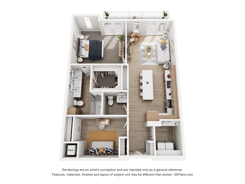 Floor plan for 1 bed, 1.5 baths, 1272 sqft